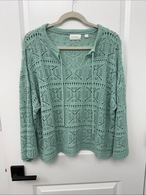 Mia & Tess Mint Crochet Knit Sweater NWOT